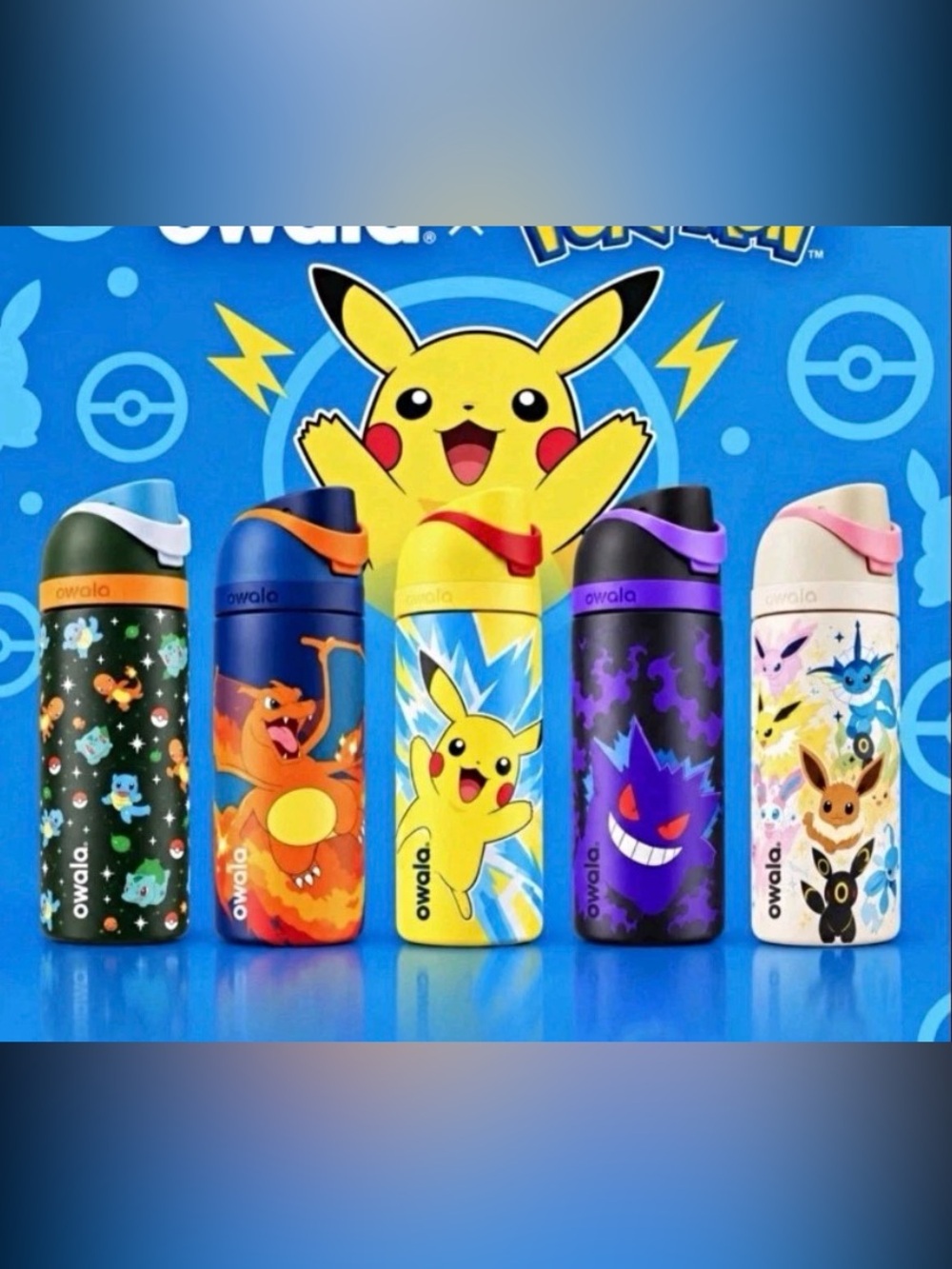 Owala x Pokemon 16oz Stainless Water Bottle FreeSip. Complete Set of 5 Pokémon